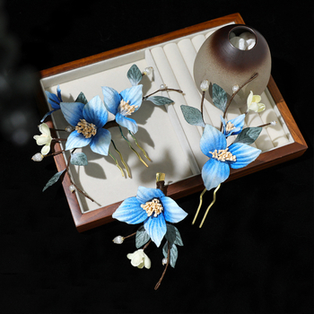 Set ukosnica za kosu s motivima cvijeća i leptira, cvjetni oblik, tkanina, retro stil, BH6724