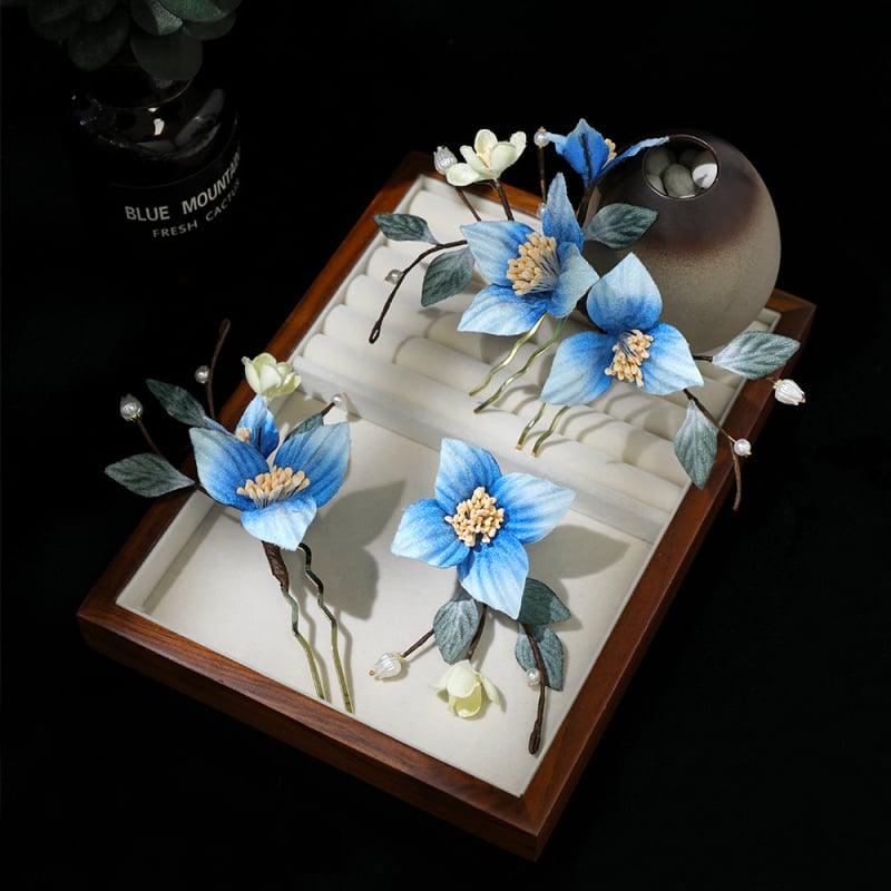 Set ukosnica za kosu s motivima cvijeća i leptira, cvjetni oblik, tkanina, retro stil, BH6724