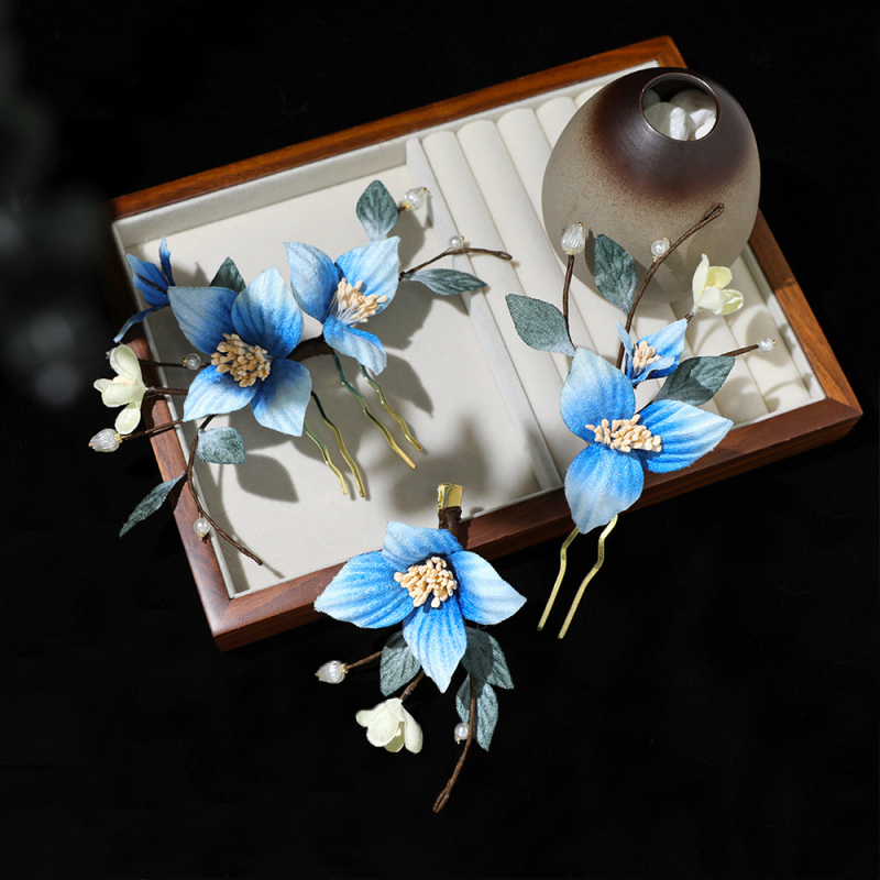 Set ukosnica za kosu s motivima cvijeća i leptira, cvjetni oblik, tkanina, retro stil, BH6724