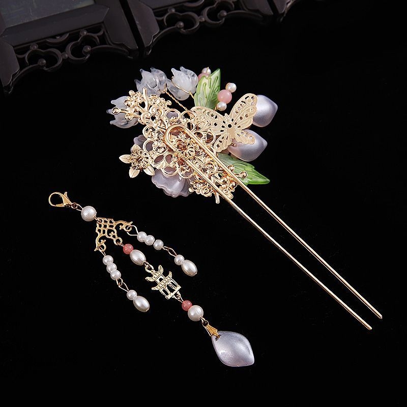 Ukosnica za kosu u drevnom kineskom stilu s cvijetom, materijal plastika/smola, neovisno pakiranje, porijeklo Yiwu, Zhejiang