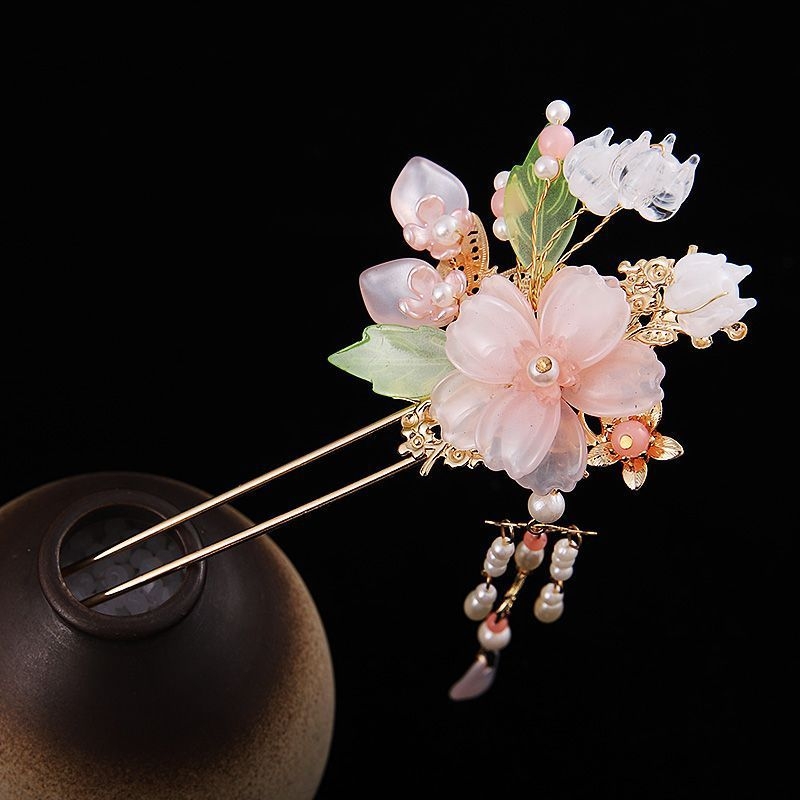 Ukosnica za kosu u drevnom kineskom stilu s cvijetom, materijal plastika/smola, neovisno pakiranje, porijeklo Yiwu, Zhejiang