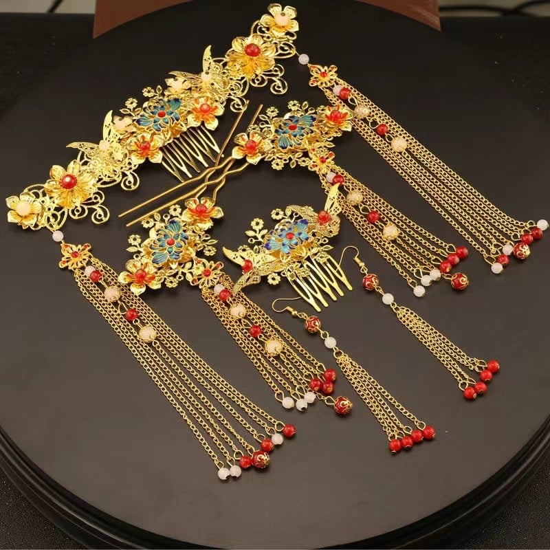 Νυφική διακόσμηση μαλλιών σε κινεζικό στυλ με κορώνα Φοίνιξ, μεταλλική βάση, χειροποίητο, Καλοκαίρι 2023