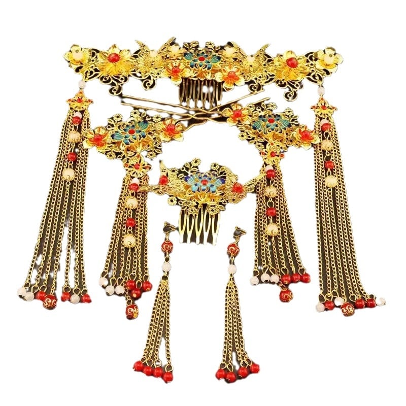 Νυφική διακόσμηση μαλλιών σε κινεζικό στυλ με κορώνα Φοίνιξ, μεταλλική βάση, χειροποίητο, Καλοκαίρι 2023