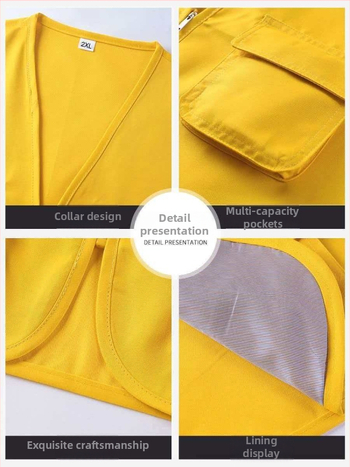 Εργατικό γιλέκο με πολλά τσεπιά, φερμουάρ, χωρίς κουκούλα, 100% πολυεστέρας, ίσιο κόψιμο