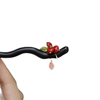 Kopča za kosu od ebonskog drveta, etnički stil, oblik cvijeta, Zimsko izdanje 2025