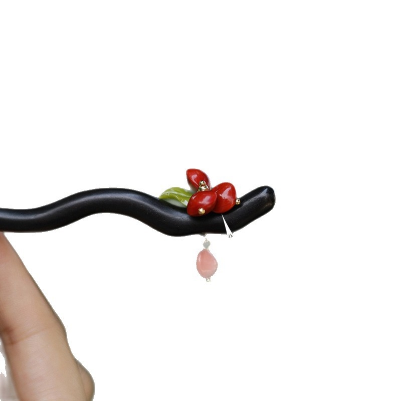 Kopča za kosu od ebonskog drveta, etnički stil, oblik cvijeta, Zimsko izdanje 2025