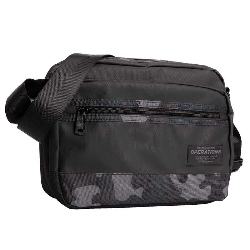 Geantă de umăr pentru bărbați din pânză, cu fermoar, cu o curea, buzunare interioare pentru telefon și card — stil stradal