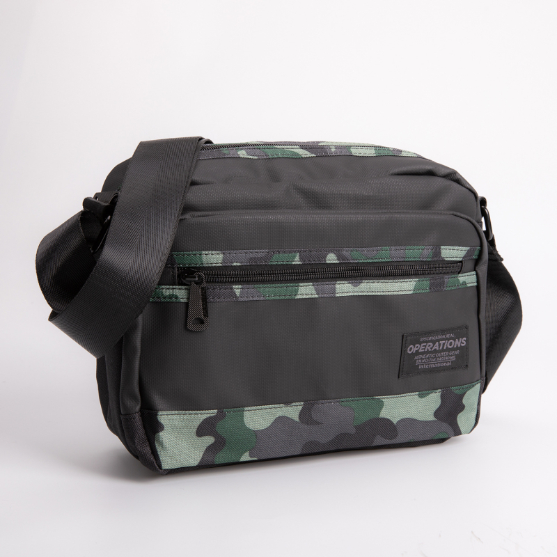 Geantă de umăr pentru bărbați din pânză, cu fermoar, cu o curea, buzunare interioare pentru telefon și card — stil stradal