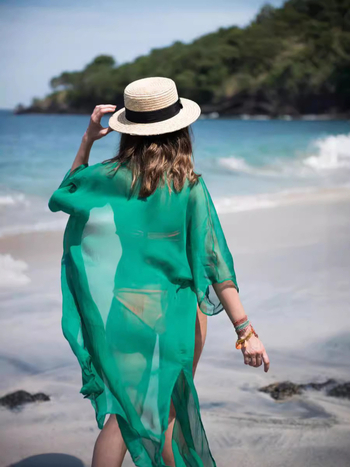 Chiffon kardigan za plažu — opuštena silueta, bez ovratnika, poliester, ljeto 2024