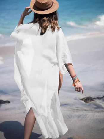 Chiffon kardigan za plažu — opuštena silueta, bez ovratnika, poliester, ljeto 2024