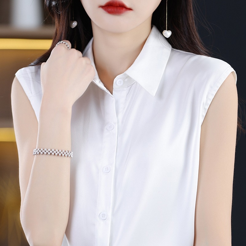 Ženska bluza bez rukava s polo ovratnikom, šifon, poliester, jednobojni uzorak, uredski temeljni top