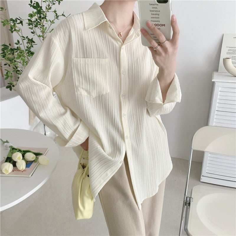 Chiffon bluza-kardigan s zaštitom od sunca – Ljeto 2024, jednobojna, poliestersko-spandeks mješavina, polo ovratnik, dugi rukavi, jednostruko kopčanje