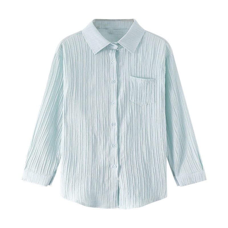 Chiffon bluza-kardigan s zaštitom od sunca – Ljeto 2024, jednobojna, poliestersko-spandeks mješavina, polo ovratnik, dugi rukavi, jednostruko kopčanje
