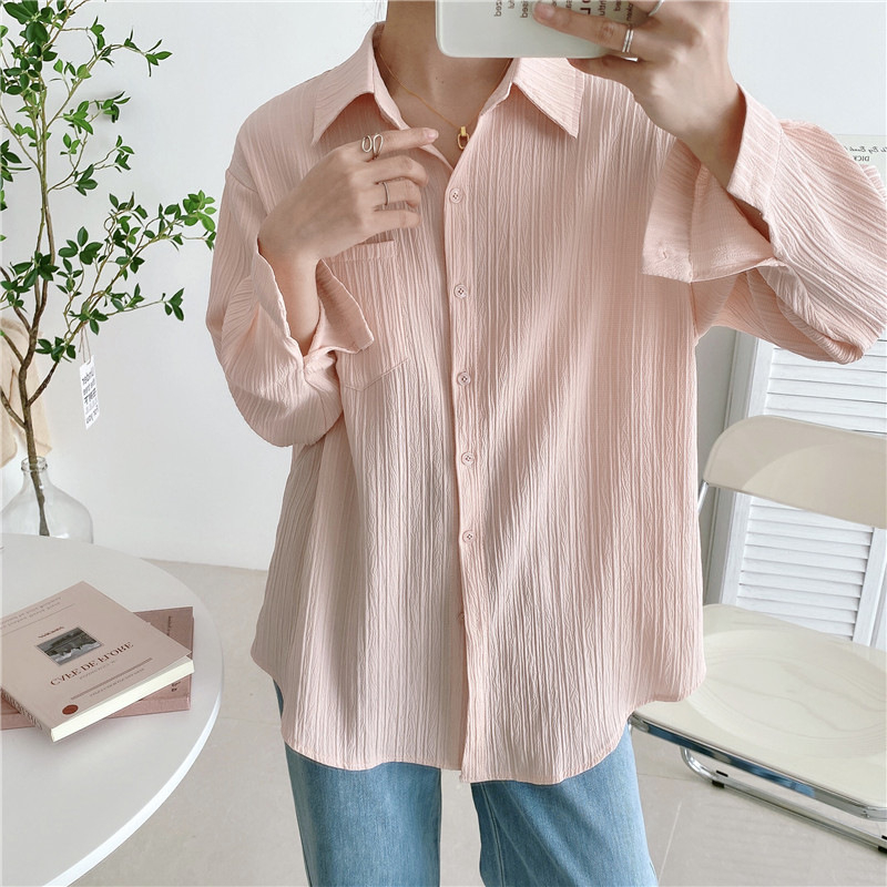 Chiffon bluza-kardigan s zaštitom od sunca – Ljeto 2024, jednobojna, poliestersko-spandeks mješavina, polo ovratnik, dugi rukavi, jednostruko kopčanje