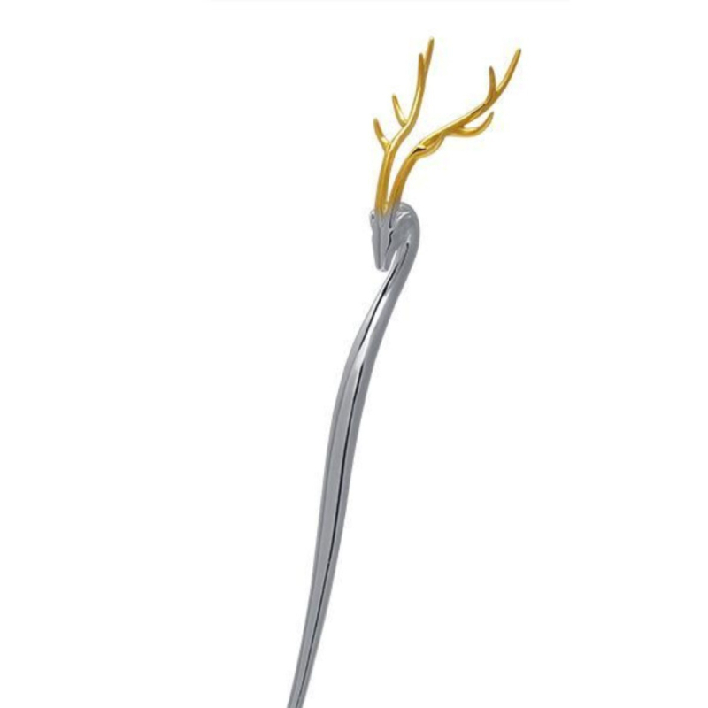 Šnala za kosu s motivom jelenjih roga, metalna s premazom 925 srebra, originalni dizajn za Hanfu – dodatak za glavu (Materijal: Metal; Premaz: 925 srebro; Stil: Originalni dizajn; Stilizacija: Životinje/Zodijak; Kategorija: Dodatak za glavu)