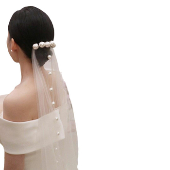 Vjenčani veo s perlama, jednostruki sloj, kratka rep, mrežasti materijal, kristalni detalji, prilagodljiv