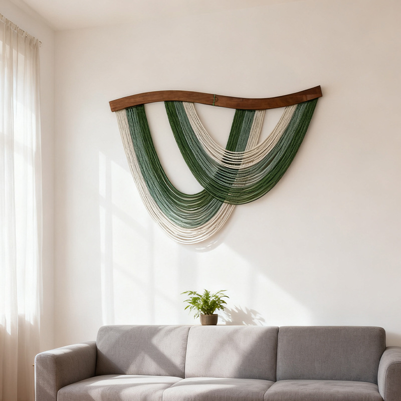 Σκανδιναβικού στυλ χειροποίητο βαμβακερό υφαντό διακοσμητικό για τον τοίχο, ορθογώνιο, ριγέ σχέδιο