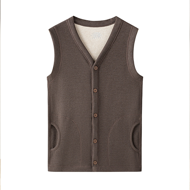 Muški termalni prsluk s flisom, dvostruki sloj od viskoze, V-izrez, može se nositi kao vanjski sloj