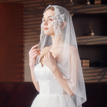 Vjenčani veo s jednim slojem, U-oblik, od švicarskog vlakna, Wu kristali