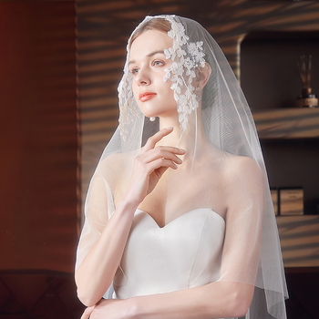 Vjenčani veo s jednim slojem, U-oblik, od švicarskog vlakna, Wu kristali