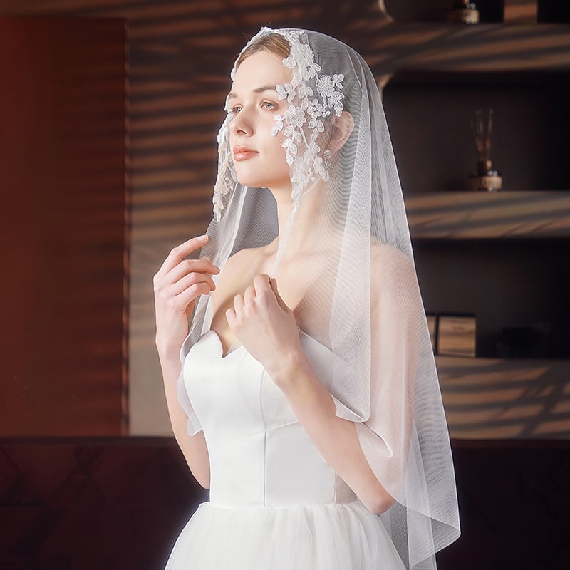 Vjenčani veo s jednim slojem, U-oblik, od švicarskog vlakna, Wu kristali