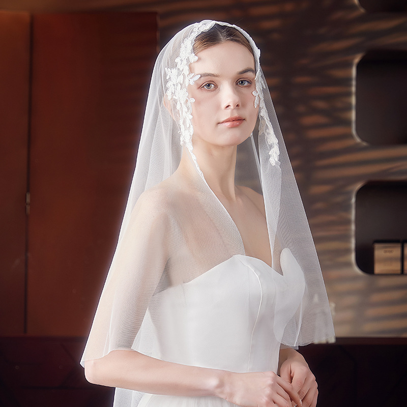 Vjenčani veo s jednim slojem, U-oblik, od švicarskog vlakna, Wu kristali