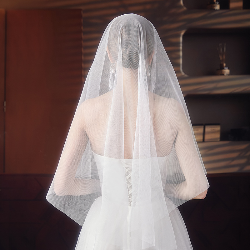 Vjenčani veo s jednim slojem, U-oblik, od švicarskog vlakna, Wu kristali