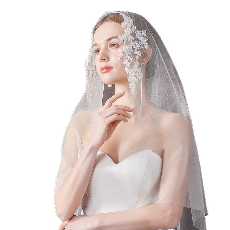 Vjenčani veo s jednim slojem, U-oblik, od švicarskog vlakna, Wu kristali