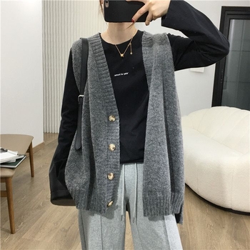 Плетена женска жилетка от вълна, V-образно деколте, корейски стил, ултра къс дизайн (≤40 см), пролет 2025