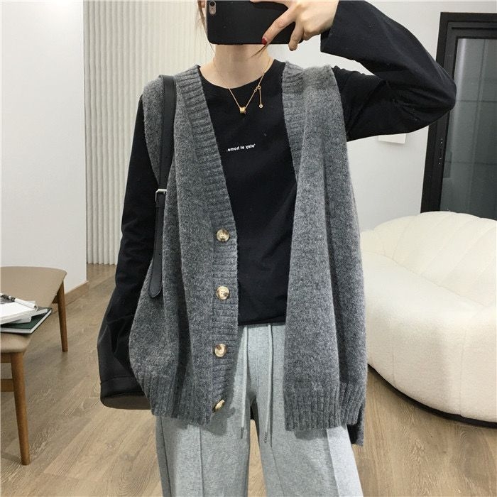 Плетена женска жилетка от вълна, V-образно деколте, корейски стил, ултра къс дизайн (≤40 см), пролет 2025