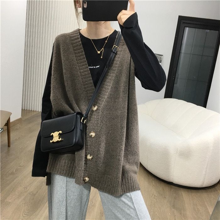 Плетена женска жилетка от вълна, V-образно деколте, корейски стил, ултра къс дизайн (≤40 см), пролет 2025