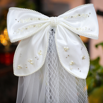 Accesoriu pentru cap de mireasă – plasă, stil retro, fundă, Ivan