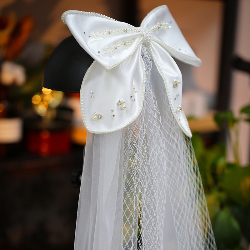 Accesoriu pentru cap de mireasă – plasă, stil retro, fundă, Ivan