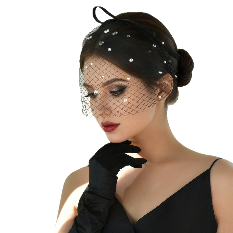 Vintage mrežasta traka za kosu s rhinestones i mašnicom, ženski dodatak za kosu