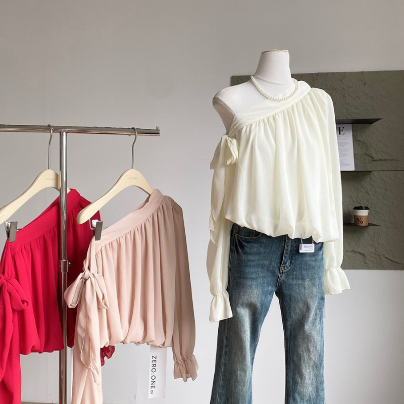 Ženska majica od Chenille sa Spandexom, ovratnik s jednim redom i rukavi u stilu princeze (Spring 2025)