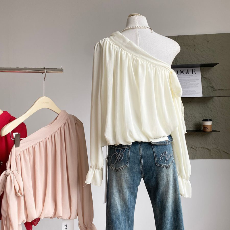 Ženska majica od Chenille sa Spandexom, ovratnik s jednim redom i rukavi u stilu princeze (Spring 2025)