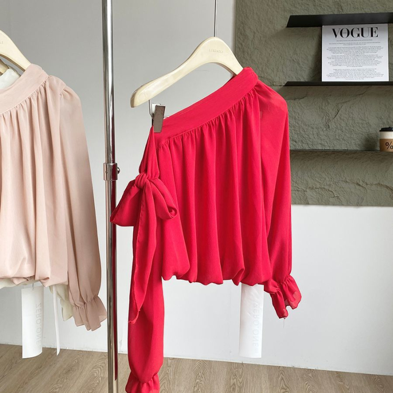 Ženska majica od Chenille sa Spandexom, ovratnik s jednim redom i rukavi u stilu princeze (Spring 2025)