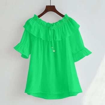 Ženska bluza od modalnog materijala s volanima, lađasti izrez, kratki rukavi, slobodan kroj, prekrivanje trbuha