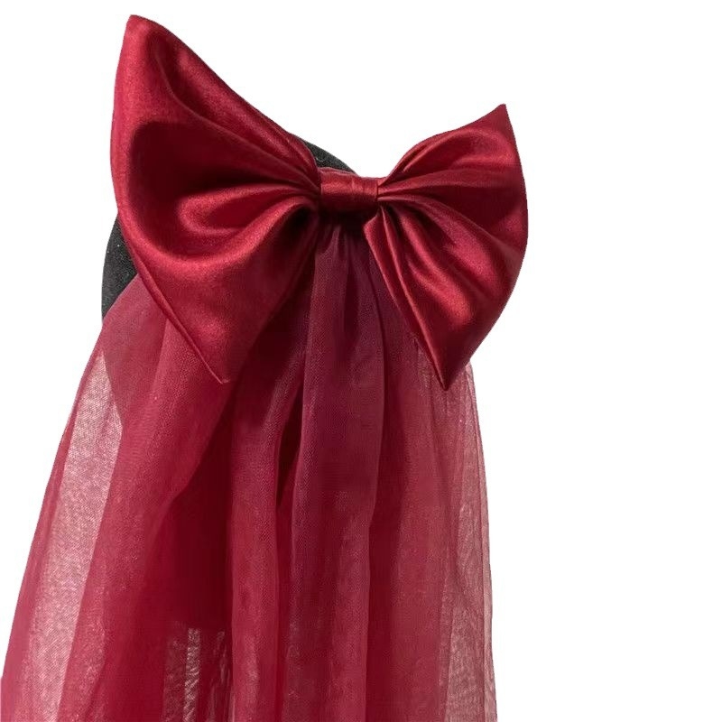 Ženski ukras za glavu s dvostrukim slojem vela i velikom mašnom; mekana mreža; geometrijski stil; pogodno kao dar: vjenčanje, rođendan, festival
