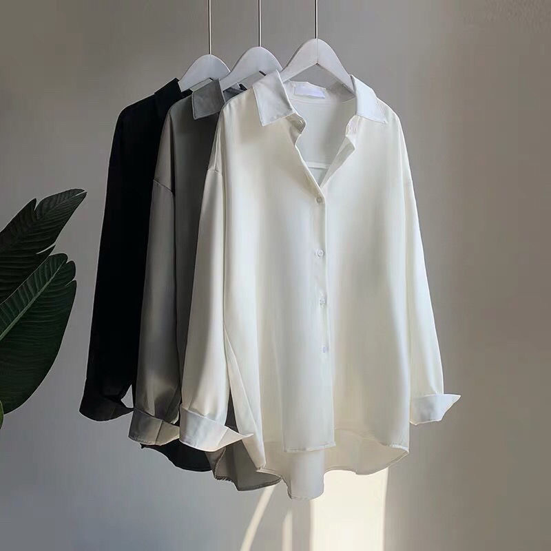 Košulja od šifona/poliester, široki kroj, dugi rukavi, V-izrez, prednje kopčanje, gradski stil