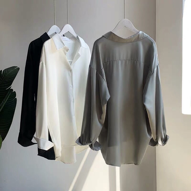 Košulja od šifona/poliester, široki kroj, dugi rukavi, V-izrez, prednje kopčanje, gradski stil