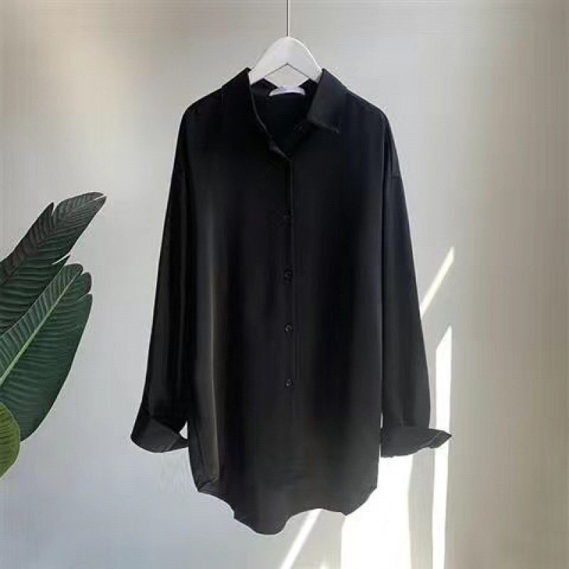 Košulja od šifona/poliester, široki kroj, dugi rukavi, V-izrez, prednje kopčanje, gradski stil