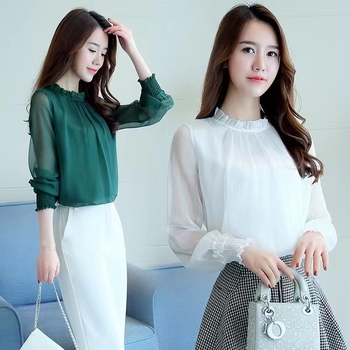 Ženska chiffon bluza od poliestera, 3D uzorak, pull-over stil, dugi rukavi, ležerna kroj, poluotvoren ovratnik.