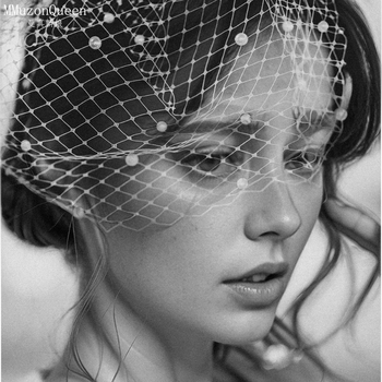 Najlon češalj za kosu s mrežastim veo i perlama, Hepburn stil, model Ma22