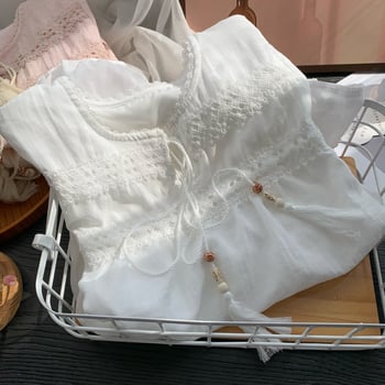 Bluza s patchworkom u retro stilu, dugi rukavi, okrugli ovratnik, poliester