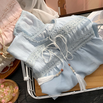 Bluza s patchworkom u retro stilu, dugi rukavi, okrugli ovratnik, poliester