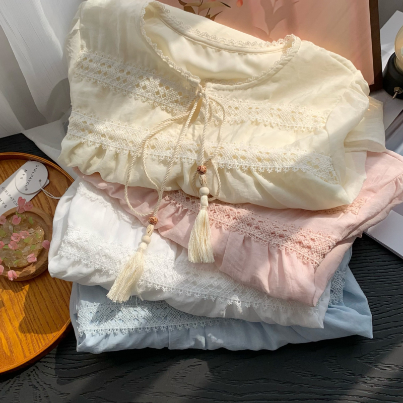 Bluza s patchworkom u retro stilu, dugi rukavi, okrugli ovratnik, poliester