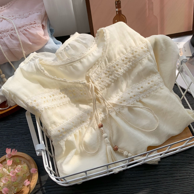 Bluza s patchworkom u retro stilu, dugi rukavi, okrugli ovratnik, poliester