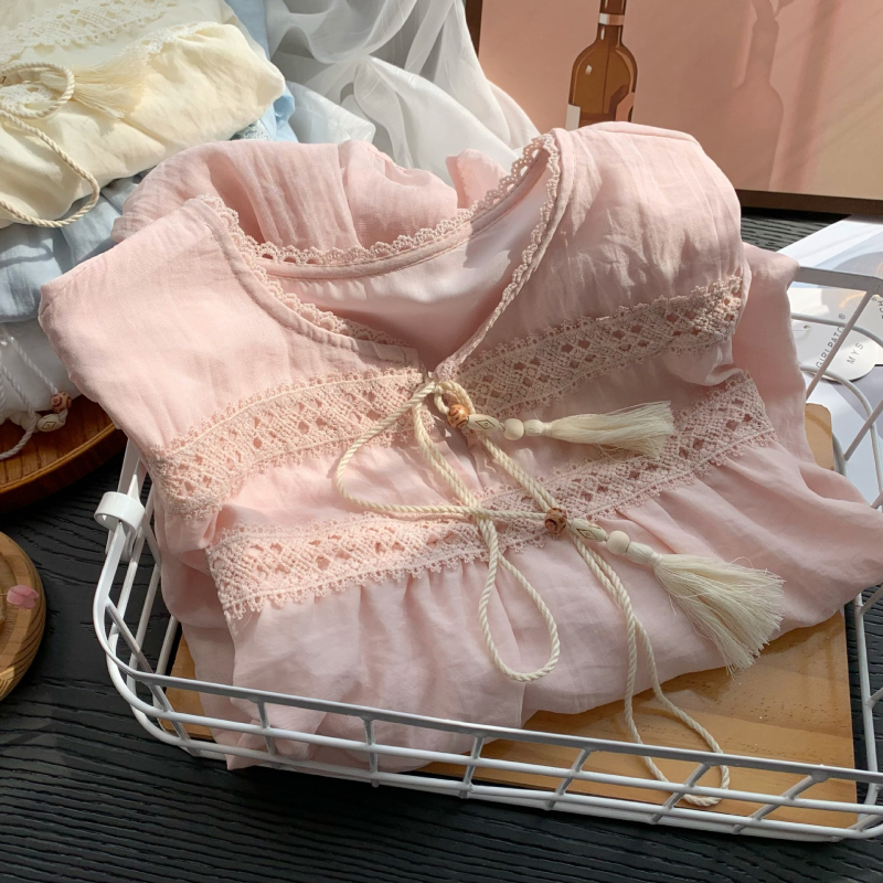 Bluza s patchworkom u retro stilu, dugi rukavi, okrugli ovratnik, poliester