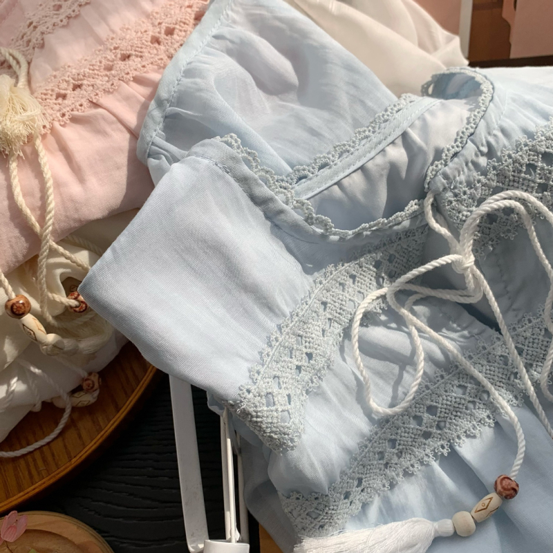 Bluza s patchworkom u retro stilu, dugi rukavi, okrugli ovratnik, poliester